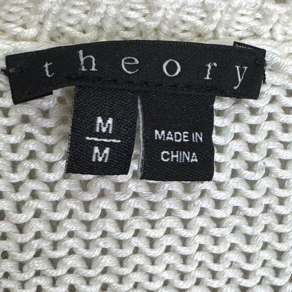 THEORY Poised Saida Striped Cotton Sweater Size Medium Navy Cream - Picture 3 of 8